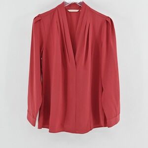 Soft Surroundings Akira Pleated Top Womens Size S Garnet‎ Red Long Sleeve Blouse